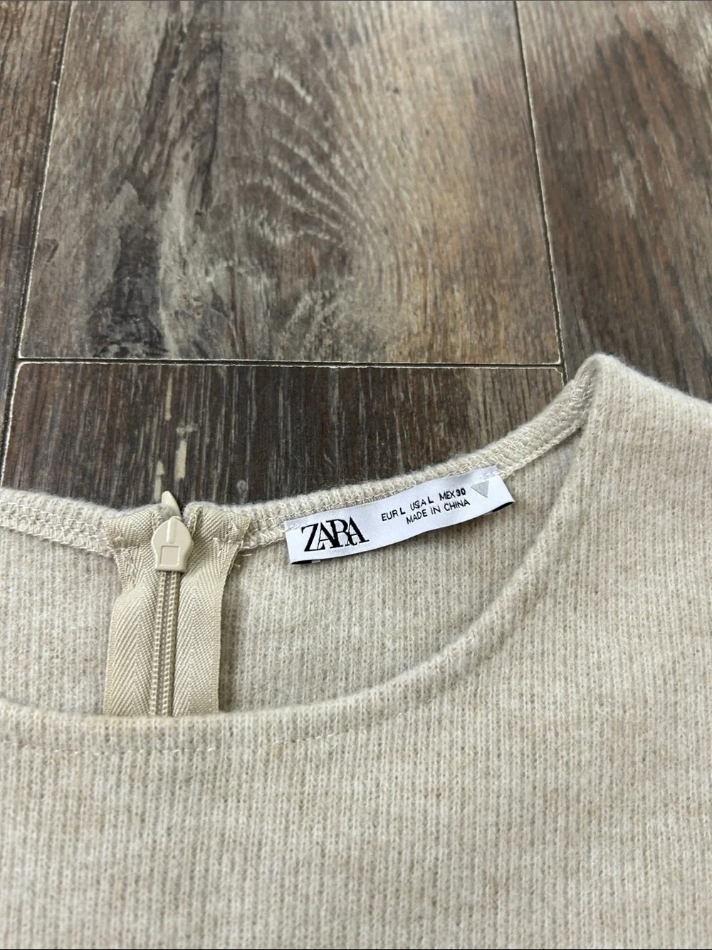 Zara Neutral Cap-Sleeve Knit Mini Dress in Beige - Picture 3 of 10